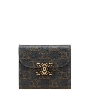 Celine Macadam Tri fold Wallet Black Brown Leather